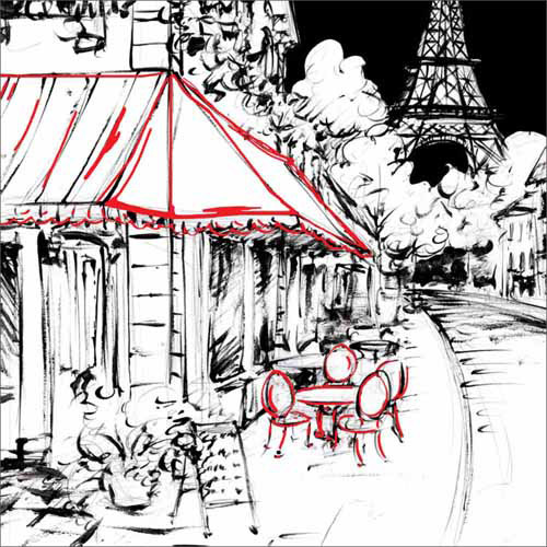 500x500 Hand Drawn Sketch Street Scene Paris Cafamp 233 Eiffel Tower Travel - Paris Cafe Sketch