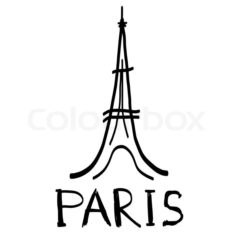 800x800 Eiffel Tower Icon In Sketch Style With Hand Drawn Word Paris - Paris Eiffel Tower Sketch