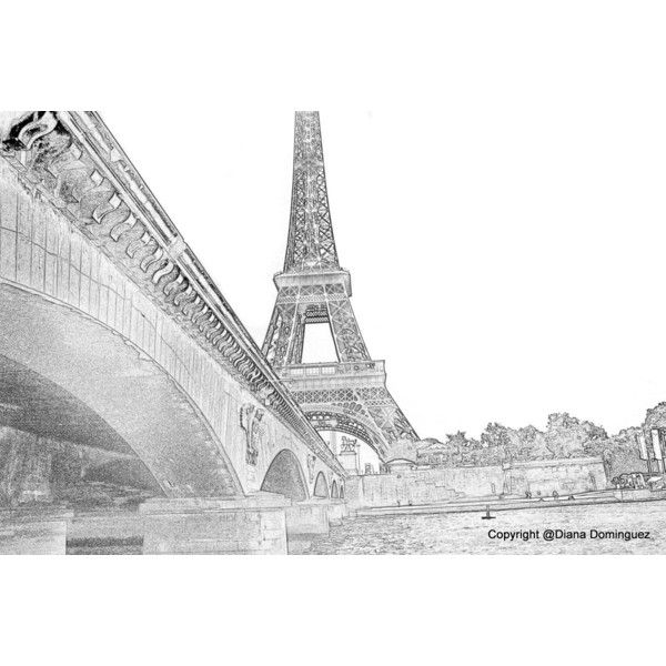 600x600 Eiffel Tower Paris France Sketch 8x10 Abstract Drawing Seine - Paris France Sketch