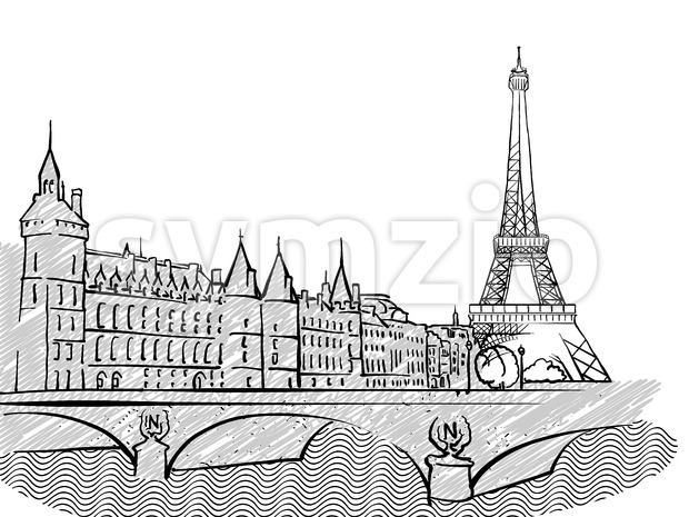 620x465 Paris, France Famous Travel Sketch Vector Illustration 133077 - Paris France Sketch