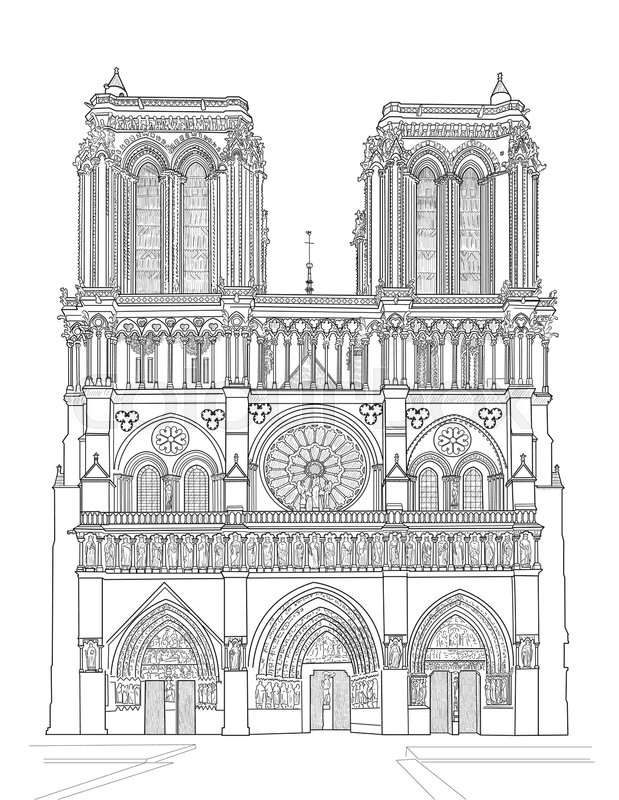 619x800 Sketch Of Notre Dame Cathedral In Paris, France Stock Vector - Paris France Sketch