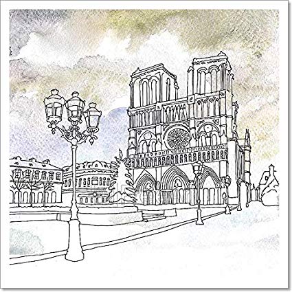 425x425 Drawing Of Notre Dame De Paris, France Paper Print - Paris France Sketch