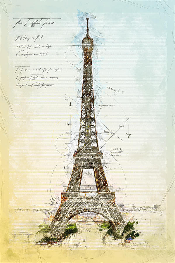 599x900 Eiffel Tower, Paris, France Drawing By Theodor Decker - Paris France Sketch