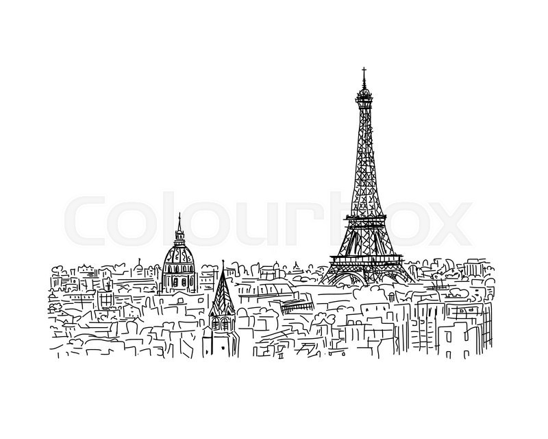 800x640 Paris,cityscape With Eifel Tower. Sketch For Your Design Stock - Paris Sketch