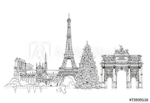 500x344 Christmas Tree In Paris, Sketch Collection - Paris Sketch