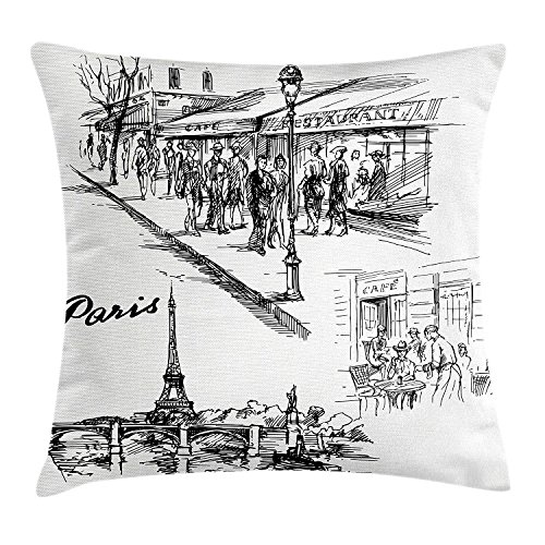 500x500 Eiffel Tower Bedding Sets, Paris Sketch Style Cafe Restaurant - Paris Sketch