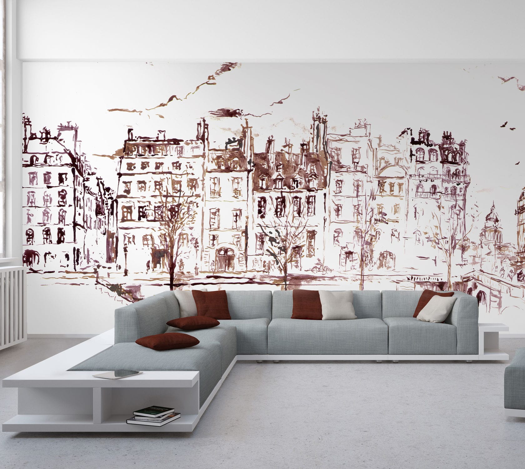1680x1500 Original Design Wallpaper Urban Motif Sketch Printed - Paris Sketch Wallpaper