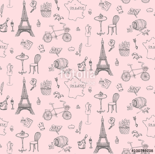 500x496 Seamless Background, Set Of Hand Drawn French Icons, Paris Sketch - Paris Sketch Wallpaper
