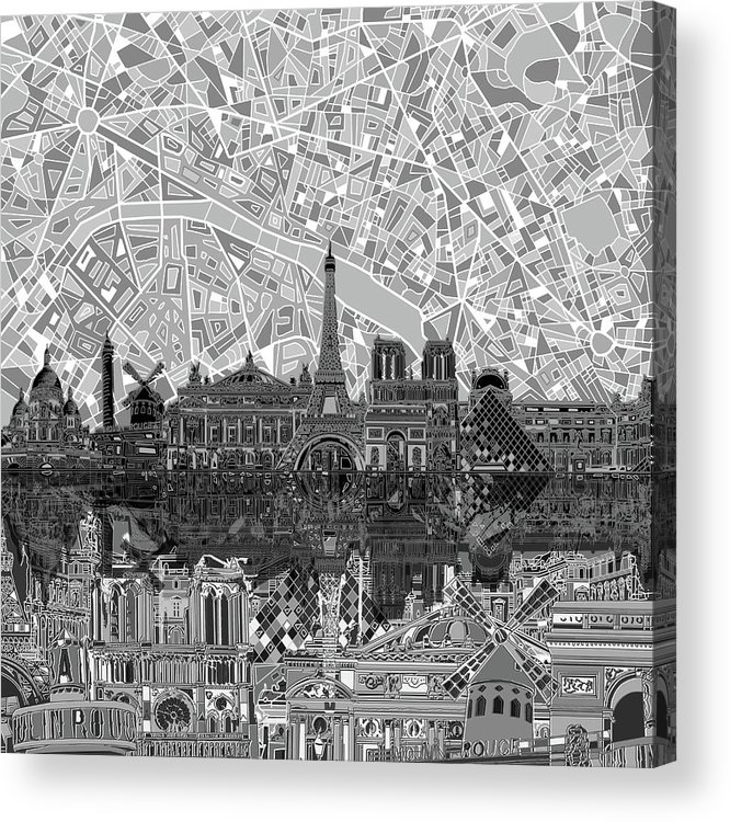 666x750 Paris Skyline Black And White Acrylic Print By Bekim Art - Paris Skyline Sketch