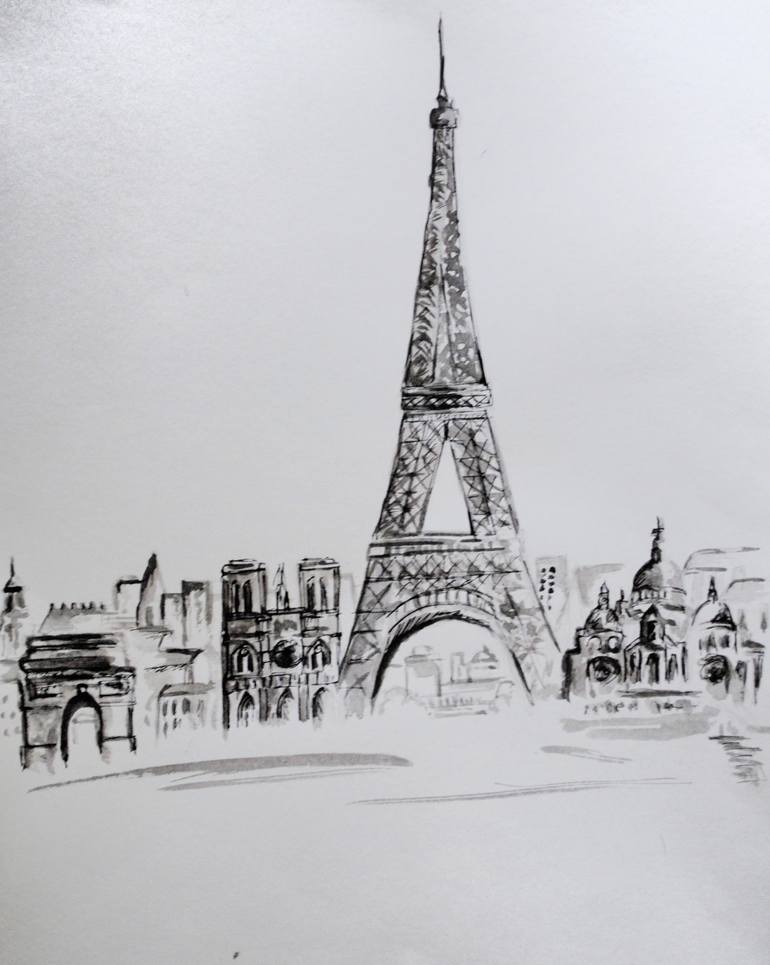 Paris Skyline Sketch at PaintingValley.com | Explore collection of ...