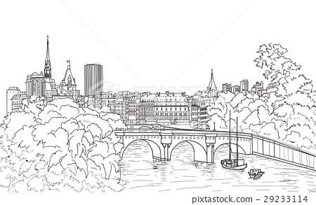 450x293 Paris Street View. City Skyline. Cityscape Sketch - Paris Skyline Sketch