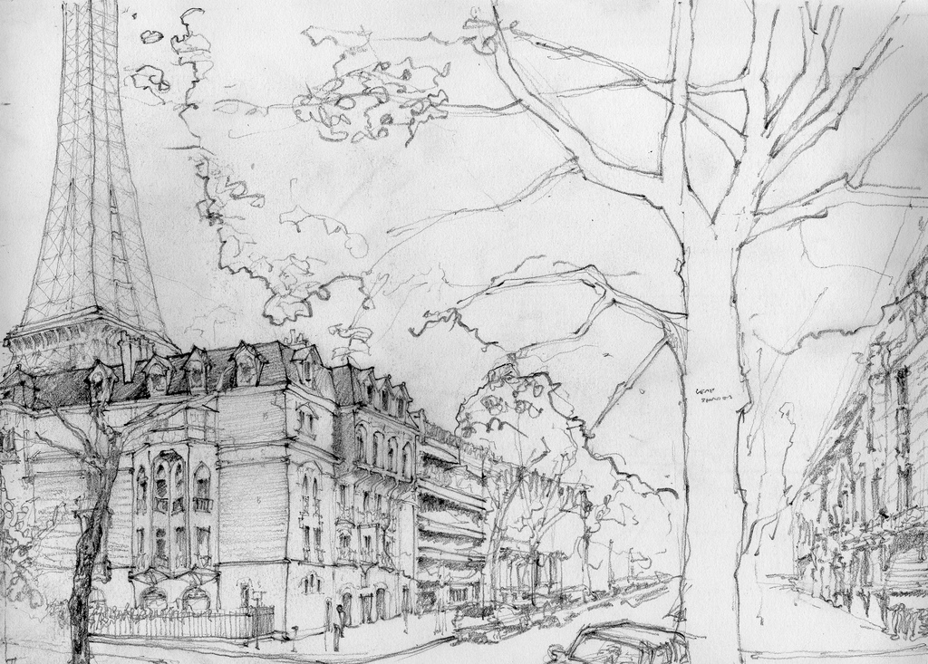1024x733 Paris Street A Street With A View. Dan - Paris Street Sketch