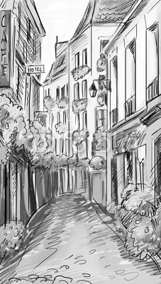 227x400 Paris Street Illustration Wall Mural Easter Egg Wallpaper Murals - Paris Street Sketch