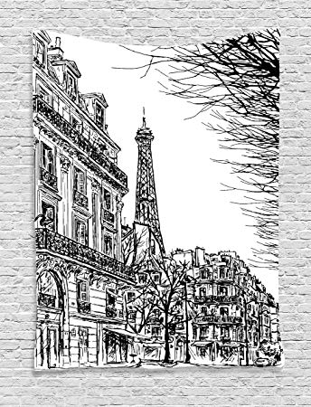 344x450 Ambesonne Paris Decor Collection, Sketch Of Parisian - Paris Street Sketch