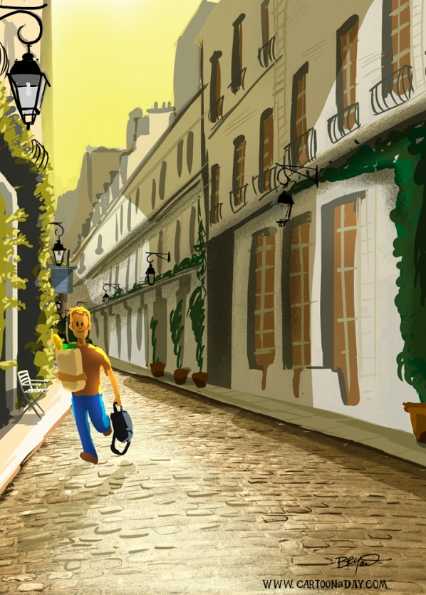 598x835 Sketch Paris Street Shopping Cartoon - Paris Street Sketch
