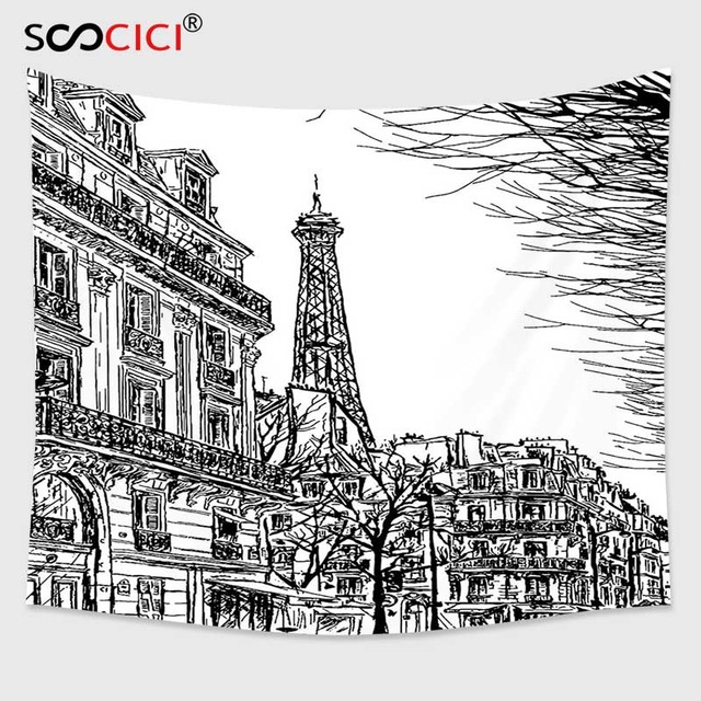 640x640 Cutom Tapestry Wall Hanging,paris Decor Collection Sketch Of - Paris Street Sketch