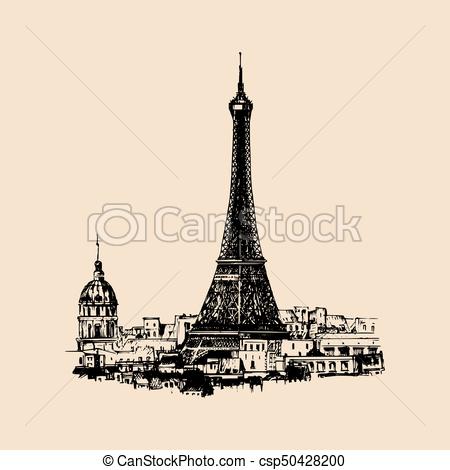 450x470 Eiffel Tower Hand Sketched Illustration For Greeting Card, Festive - Paris Tower Sketch
