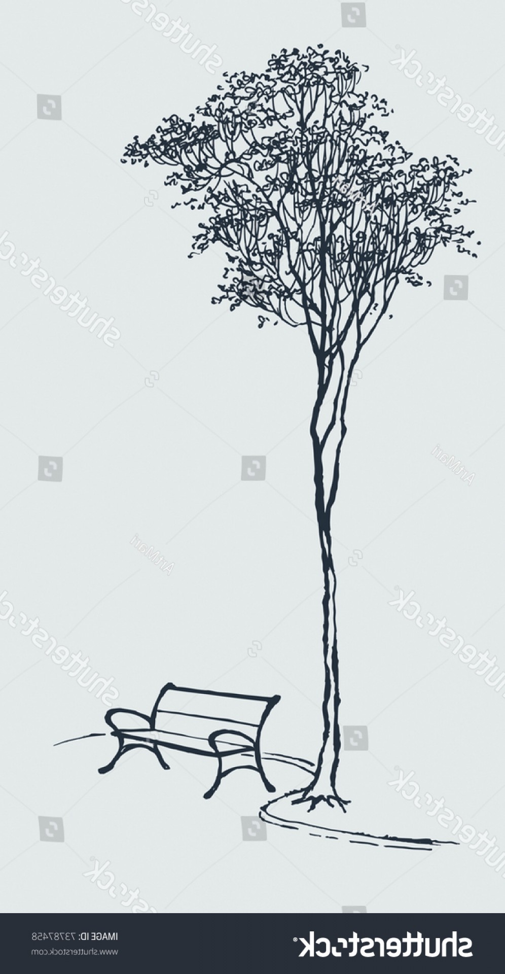 996x1920 Vector Landscape Sketch Bench Park Near Geekchicpro - Park Bench Sketch