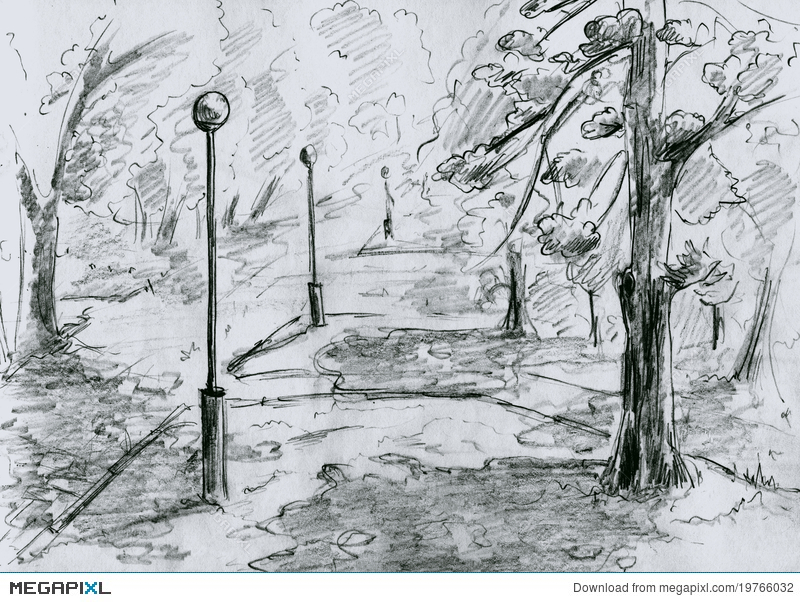 800x602 City Park, Sketch Illustration 19766032 - Park Sketch