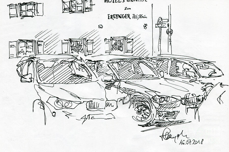 900x598 Parking Cars Erdinger Weissbraeu Hadern Ink Drawing Drawing By - Parking Sketch