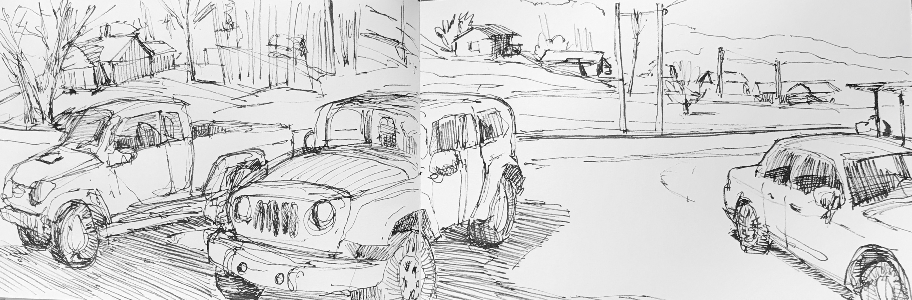3472x1145 Another Parking Lot Sketch Craig Ford Fine Art - Parking Sketch