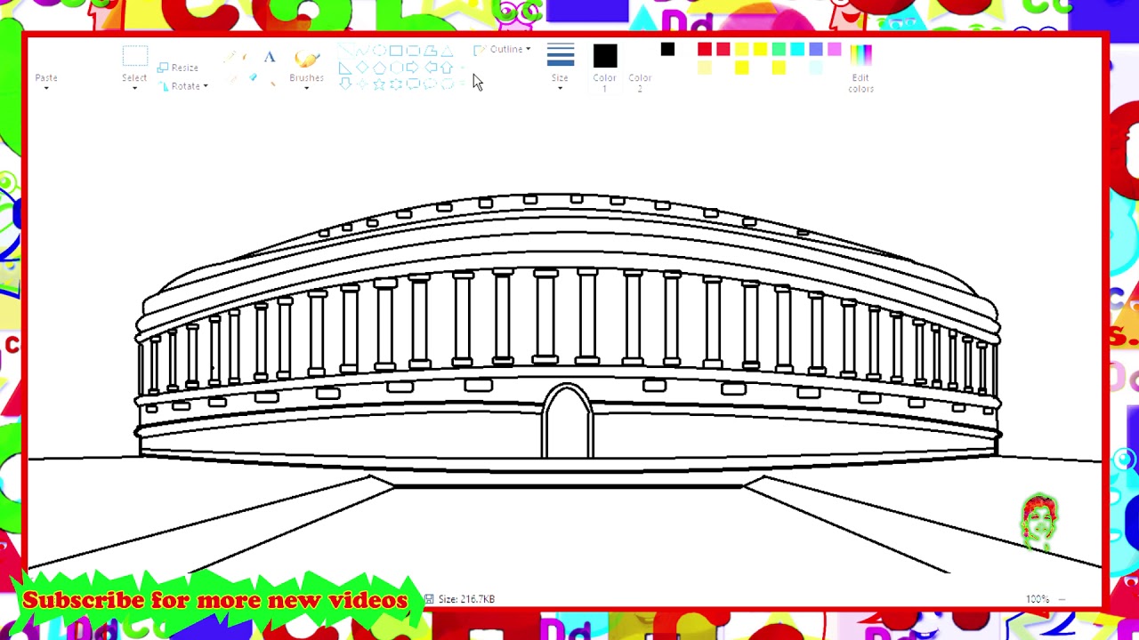 1280x720 How To Draw Parliament House Of India In Ms Paint - Parliament Sketch