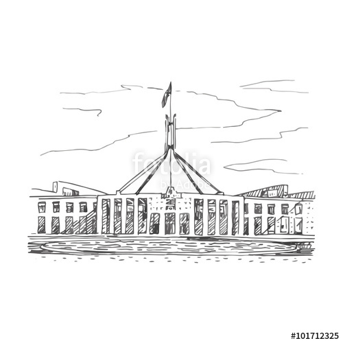 500x500 Parliament House In The Canberra, Act, Australia. Vector Freehand - Parliament Sketch