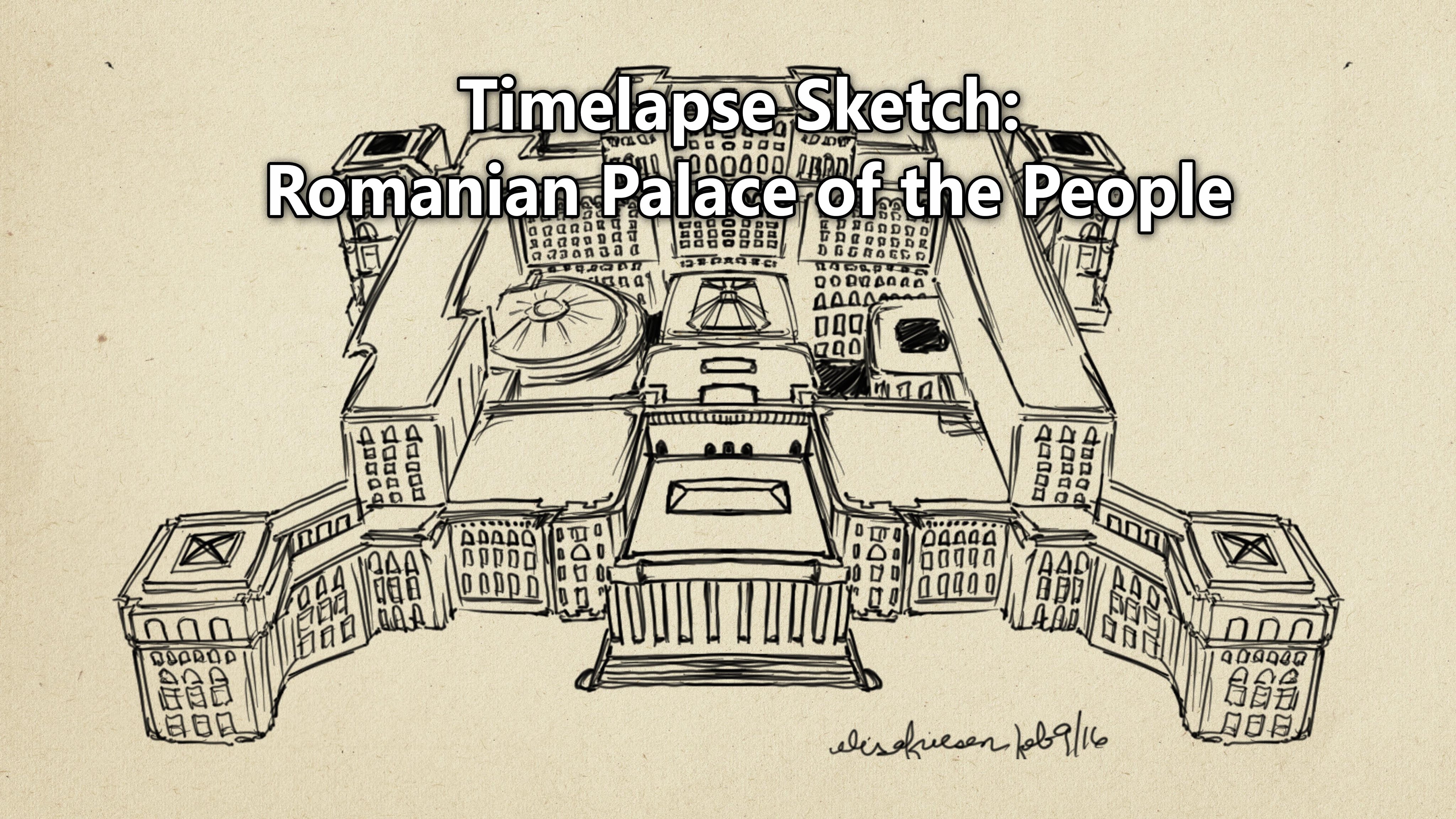 4096x2304 Time Lapse Sketch Of Palace Of The Parliament, Romania - Parliament Sketch