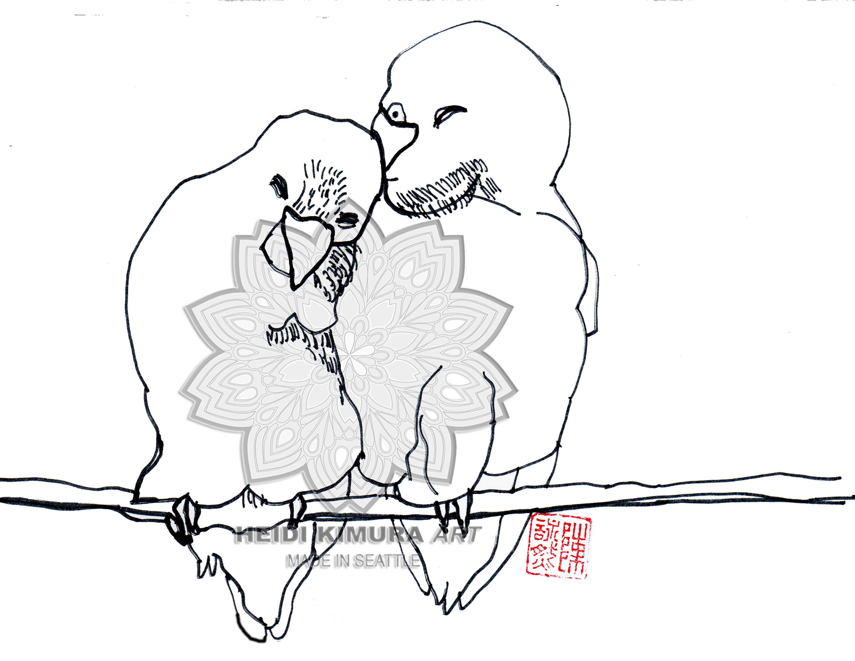 3000x2318 Lovebirds Parrot Sketch Drawing Illustrationtropical Bird - Parrot Sketch Images