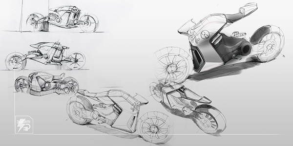 600x300 Electric Motorcycle Sketch Part I On Behance - Part Sketch