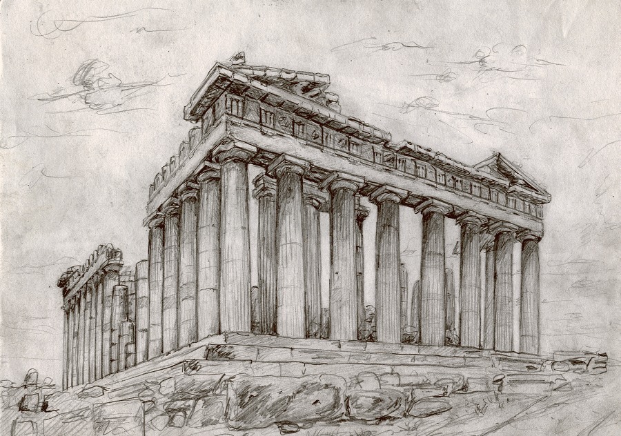 900x632 The Parthenon Temple By Adrian87 - Parthenon Sketch
