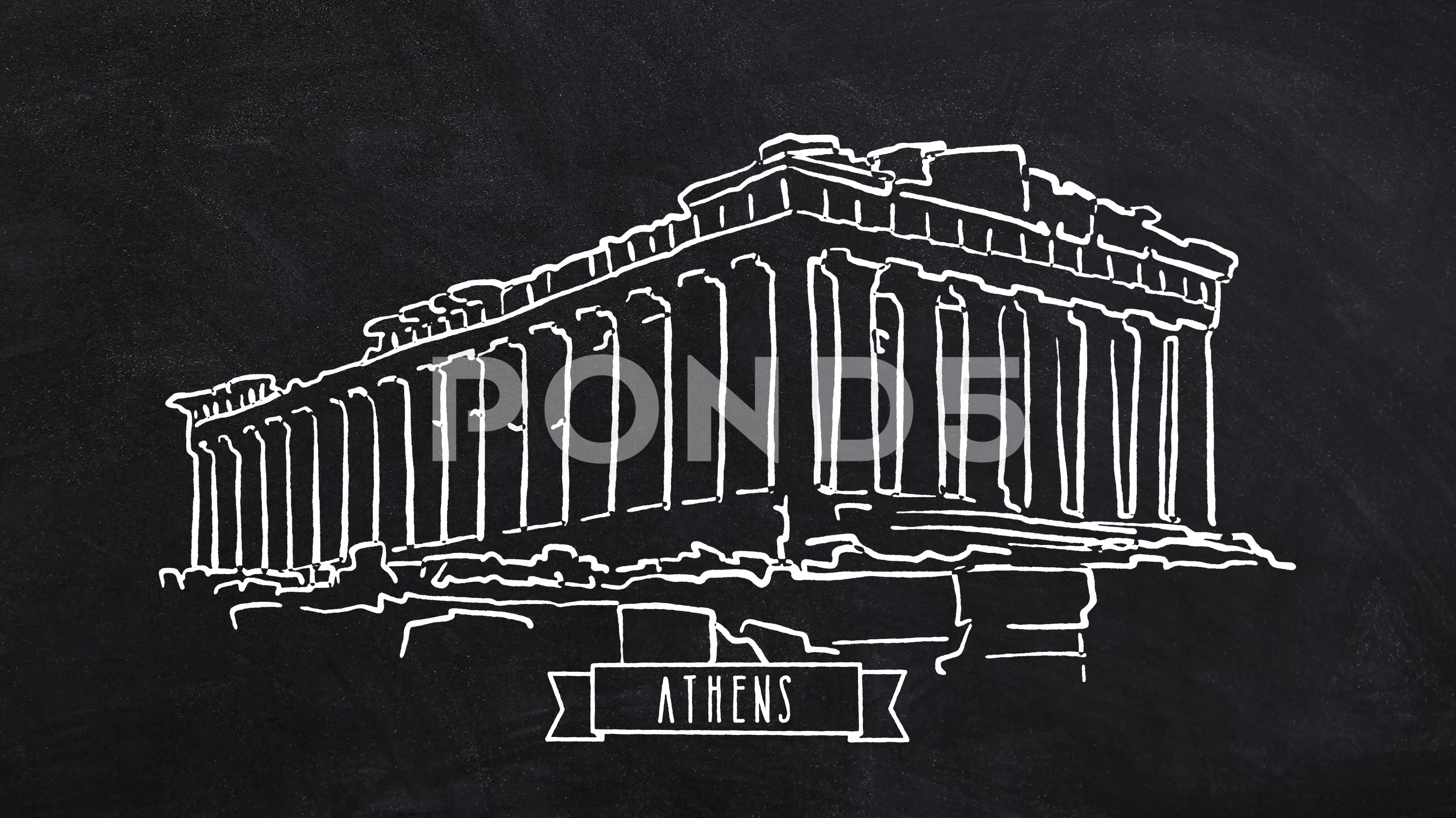 3840x2160 Video Athens Parthenon Temple Self Drawing Lines ~ - Parthenon Sketch
