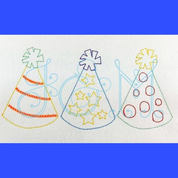 570x570 Party Hat Trio Sketch Outline Embroidery Design 4x4 5x7 And Etsy - Party Hat Sketch