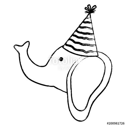 500x500 Sketch Of Cute Elephant With Party Hat Over White Background - Party Hat Sketch
