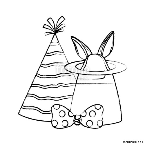 500x500 Sketch Of Party Hat And Magic Hat Over White Background, Vector - Party Hat Sketch
