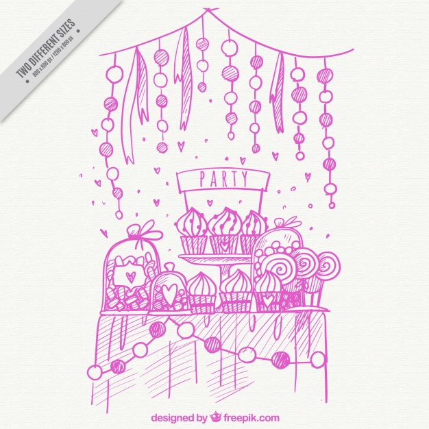 626x626 Table Sketch Background With Food For A Party Vector Free Download - Party Sketch