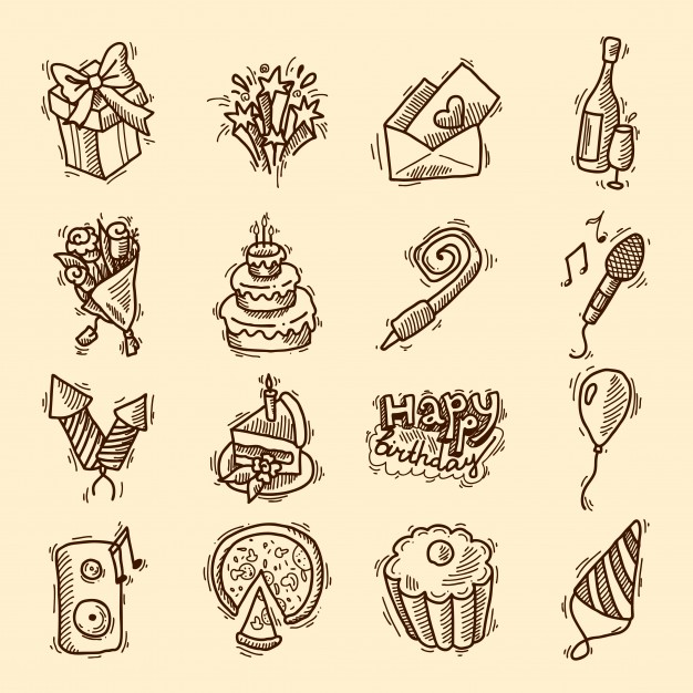 626x626 Birthday Party Celebration Sketch Decorative Elements Set With - Party Sketch