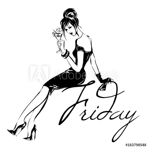 500x500 Black And White Retro Fashion Woman Model Silhouette Drinking - Party Sketch