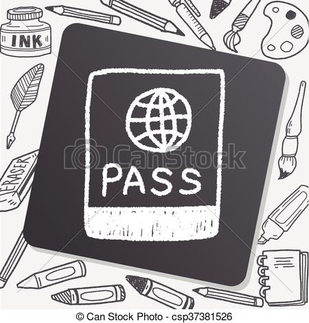 450x470 Passport Doodle Drawing Vector Illustration - Passport Sketch