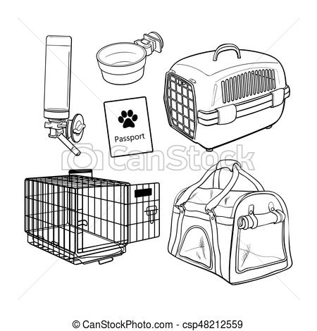 450x470 Sketch, Hand Drawn Pet Transport, Travel Set On White Background - Passport Sketch