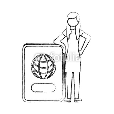 400x400 Woman Standing With Id Passport Travel Vector Illustration Hand - Passport Sketch