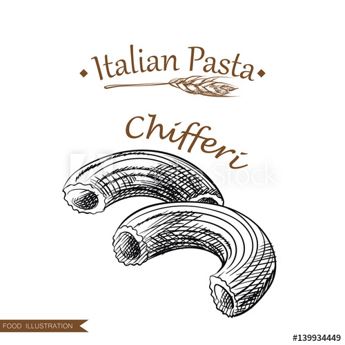 500x500 Hand Drawn Chifferi Pasta Isolated On White Background. Italian - Pasta Sketch