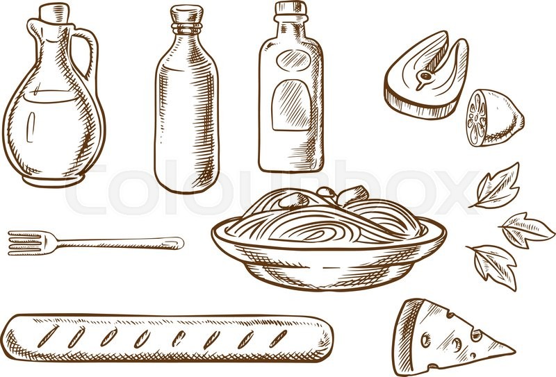800x543 Italian Pasta Sketch Design With Italian Spaghetti, Sauce And - Pasta Sketch