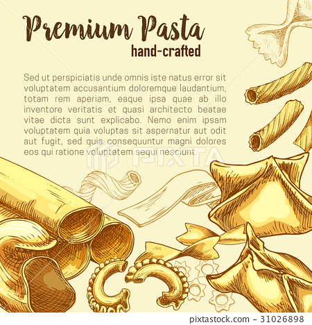 450x468 Italian Pasta Sketch Poster With Fresh Macaroni - Pasta Sketch