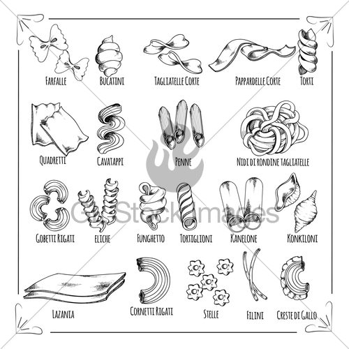 500x500 Pasta, Spaghetti, Macaroni Isolated Sketch Icons Gl Stock Images - Pasta Sketch
