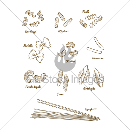 500x500 Pasta Set. Type Of Pasta Hand Draw Sketch Vector. Gl Stock Images - Pasta Sketch