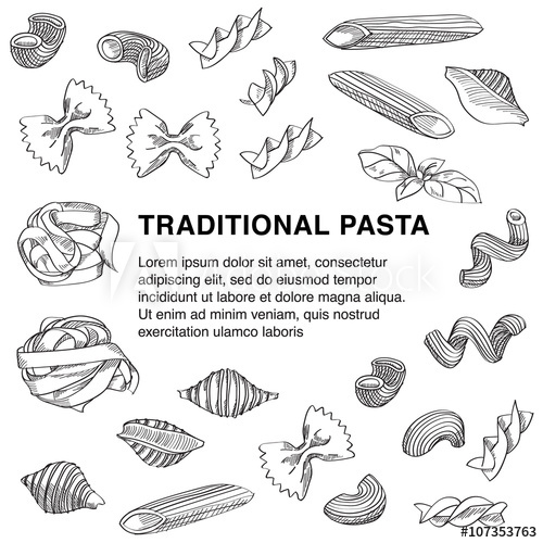 500x500 Traditional Pasta Sketch With Copy Space In The Centre Of - Pasta Sketch