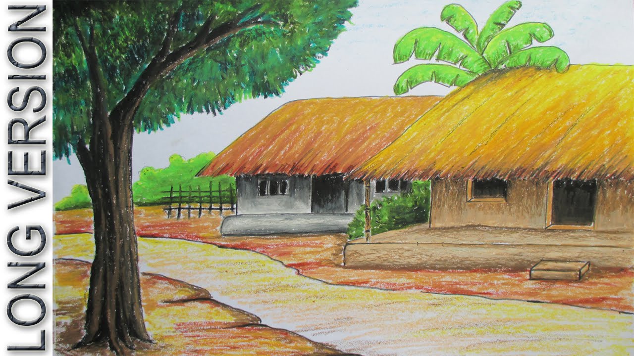 1280x720 How To Draw Village Hut With Pastel Color [Long Version] - Pastel Color Sketch