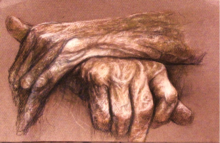 764x499 Aged Hands - Pastel Color Sketch