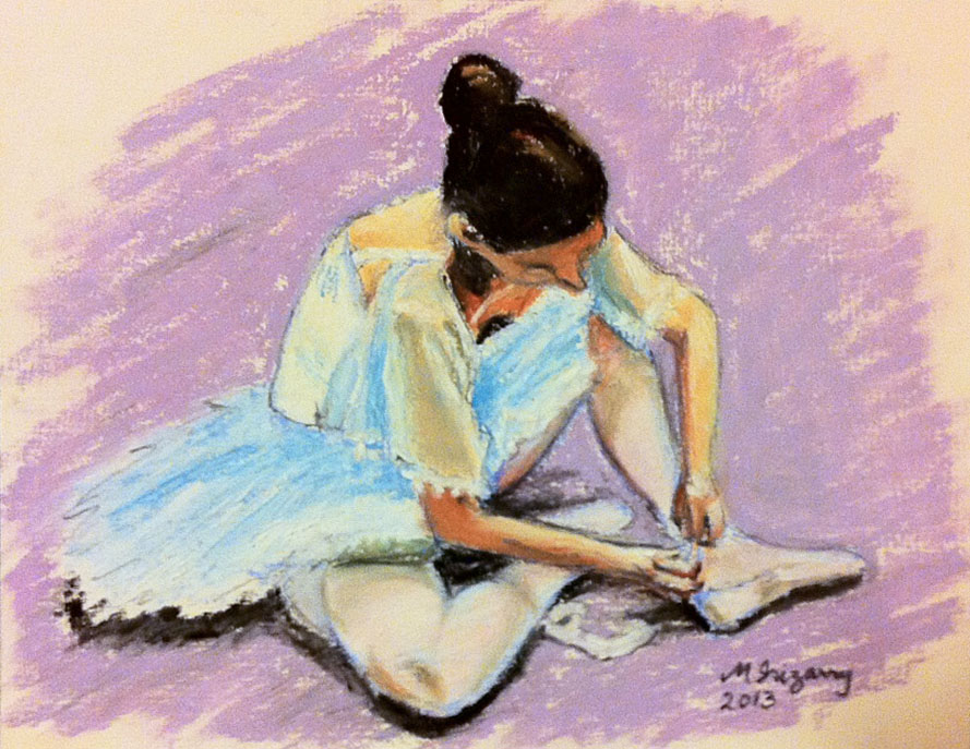 889x687 Oil Pastel Sketch Of A Ballerina - Pastel Sketch
